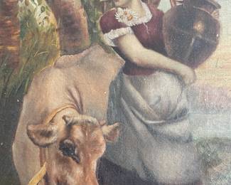 1888 Sark P O Vickery Victorian Cow & Lady Wood