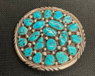Tommy Moore Turquoise Stirling Signed Belt Buckle
