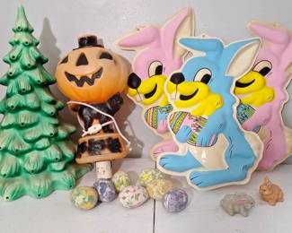 Halloween Blow Mold Pumpkin Cat Christmas Tree And Easter