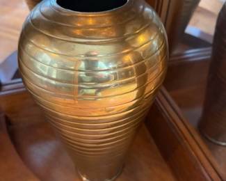 Beehive ridged brass vase.