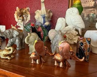 Miniature copper elephants.