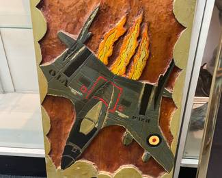 Vintage Wood Military Plane Art