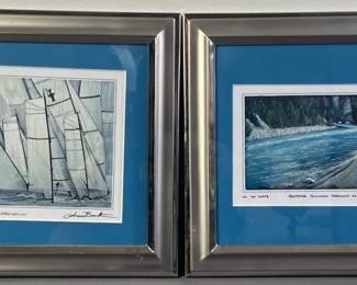 Signed Framed Art Lithographs in Blue