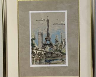 Eiffel Tower Paris Painting Signed WS