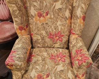 One of 2 wingback chairs