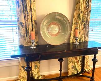 Hickory console table/opens to dining table (see following photos. Table is not black.)