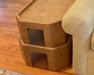 Raffia wrapped stacked tables (Karl Springer style)