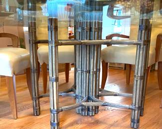 Maguire dining table w/round glass top/seats 12