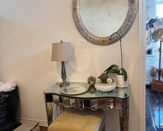Arte Veneziana French mirrored vanity with matching chair.