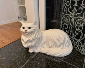 Large white plaster kitty cat