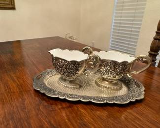 Cream and sugar with matching tray