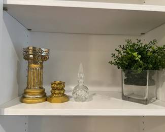 Home decor, including Waterford bottle with flame style stopper