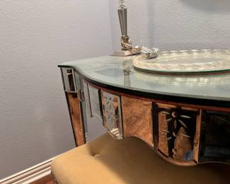 Mirrored vanity with matching stool