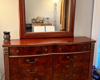 Dresser with mirror- 
80 tall x 17 deep x 65 1/2 wide

It does have a few scratches on the top.