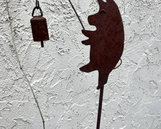 Rustic Metal Pig Wind Chime Yard Art