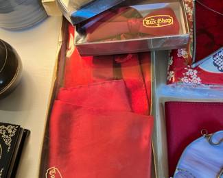 Tux Shop Red Cummerbund, Pocket Square and Bowtie, Christian Dior Black Bowtie