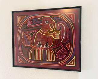 Framed Bird Themed Mola Textile