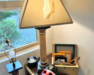 Pirate Skull Light Up Mask, Pair of Elm Burl Wood Table Lamps