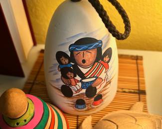 Hand Painted Pottery Wind Chime with Storyteller Design