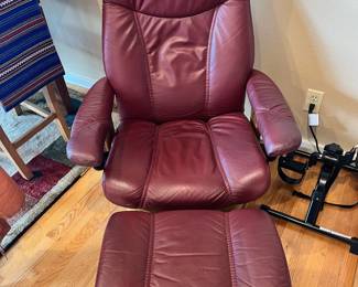 Maroon Stressless Arm Chair and Ottoman