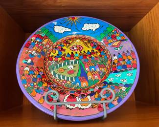 Mexican Hand Painted Folk Art Terra-Cotta Decorative Plate