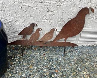 Rustic Metal Quail Family Yard Art