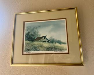 1986 Framed & Matted Watercolor Print "Old Barn" by Supote Krikul