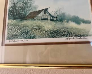 1986 Framed & Matted Watercolor Print "Old Barn" by Supote Krikul