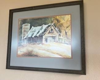 Framed Watercolor Print of Barn Landscape by E. Stancik