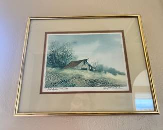 1986 Framed & Matted Watercolor Print "Old Barn" by Supote Krikul