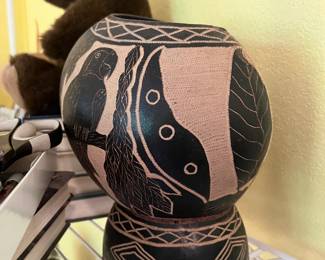 Parrot Themed Carved Gourd Vase