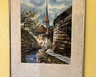 Framed & Matted Watercolor Painting of Tallinn, Estonia