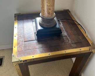 Campaign Style Wood and Brass Side Table
