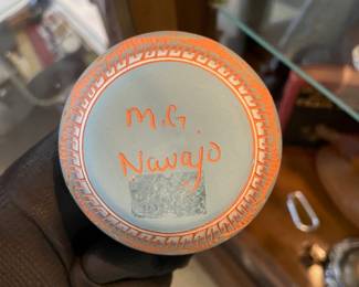 Navajo Etched Pottery Vase - Signed M.G.