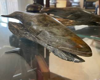 Carved Soapstone Whale Figurine by Peter Kunnuk