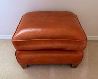 Barker's Cognac Brown Leather Tufted Arm Chair and Ottoman