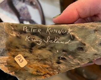 Carved Soapstone Whale Figurine by Peter Kunnuk