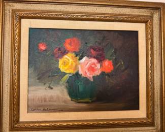 Framed Floral Bouquet Still Life Painting by Ester Holdeman