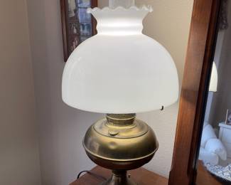 Rayo Brass and Milk Glass Hurricane Lamp