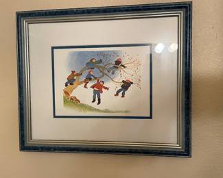 Framed & Matted Lithograph "Monkey Tree" by Rie Munoz
