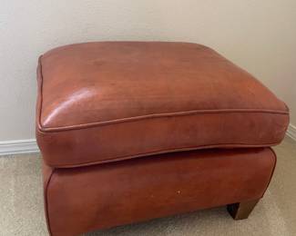 Barker's Cognac Brown Leather Tufted Arm Chair and Ottoman