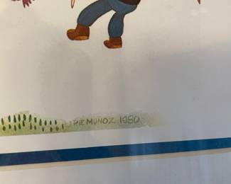 Framed & Matted Lithograph "Monkey Tree" by Rie Munoz
