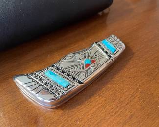 Franklin Mint Collector Pocket Knife with Turquoise Eagle Design