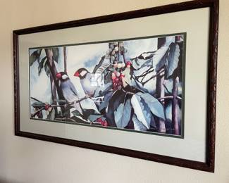 Framed & Matted Watercolor Print of Java Sparrows by Shelly Maudsley White 