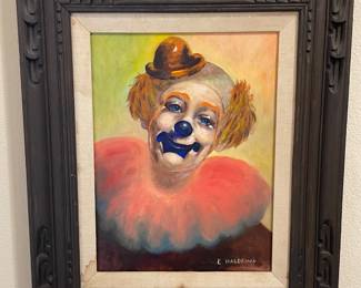 Ornately Framed Clown Painting by E. Haldeman