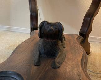 Victorian Marble Top Side Table with Carved Wood Dog Motif