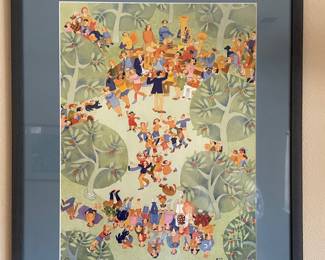 Framed & Matted Lithograph "Concert in the Park" by Rie Munoz