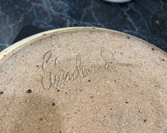 Brown/Cream Pottery Lidded Crock Casserole Dish – Signed by Artist