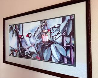 Framed & Matted Watercolor Print of Java Sparrows by Shelly Maudsley White 