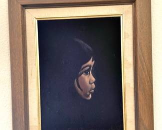 Velvet Painting of Side Profile Young Girl Portrait